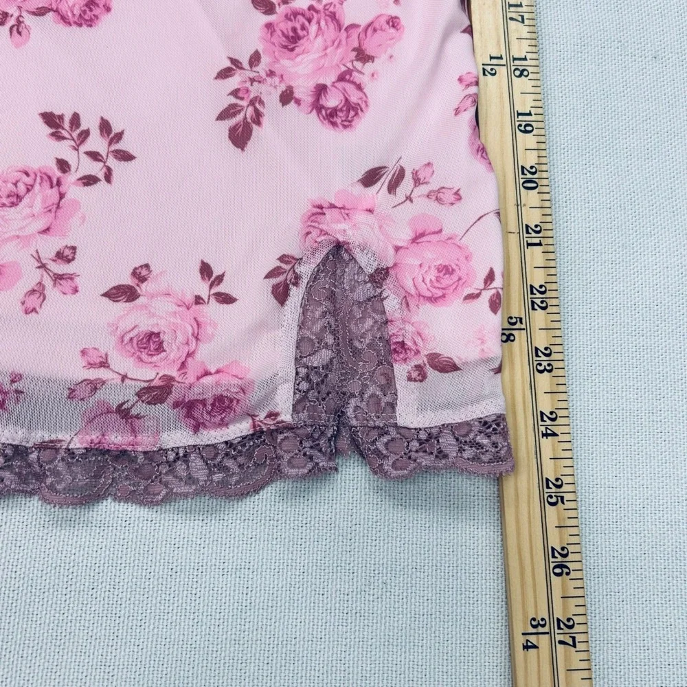 Pink Floral‎ Slip Dress Small Lace Trim Chemise Lingerie Nightgown Y2K Coquette
